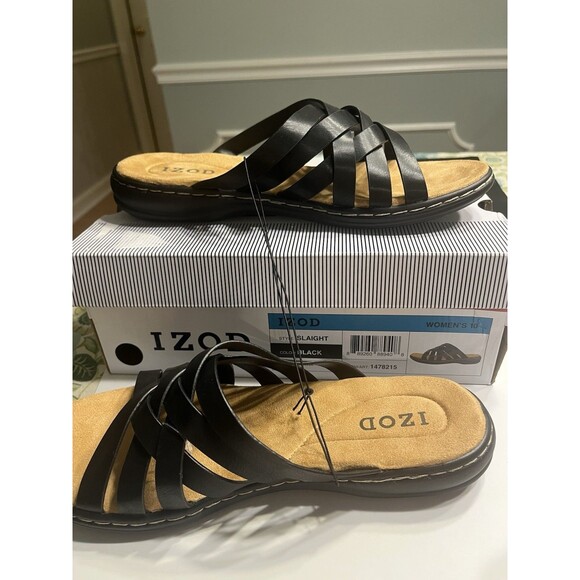 Izod Slaight Strappy Crisscross Strap Slip On Sandals Black Sz 10 NIB - Picture 16 of 16